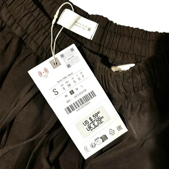 NWT Zara Bow Detail Brown Barrel Pants Sz S - Picture 8 of 12